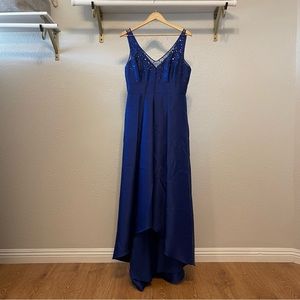 Adrianna Papell Dark Blue Ball Gown Formal High Low Sequence Design Dress